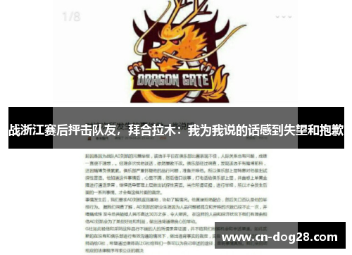 战浙江赛后抨击队友，拜合拉木：我为我说的话感到失望和抱歉